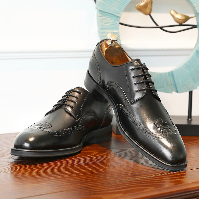 Breathable leather lace-up hand-polished brogue derby shoes（2 colors）