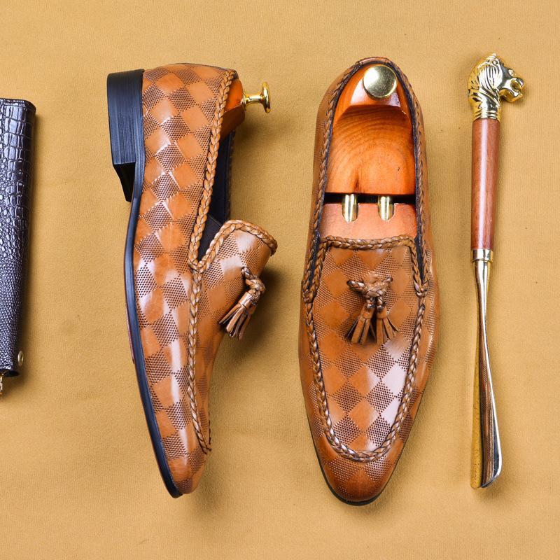 Men's Check Fringe Leather Shoes