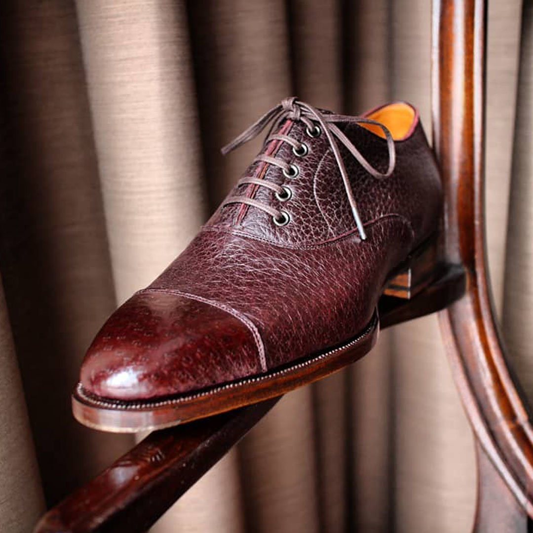 Classic dark red men's luxury handmade Oxford leather shoes