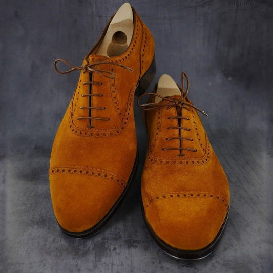 Classic Men's Brown Suede Oxford Leather Shoes