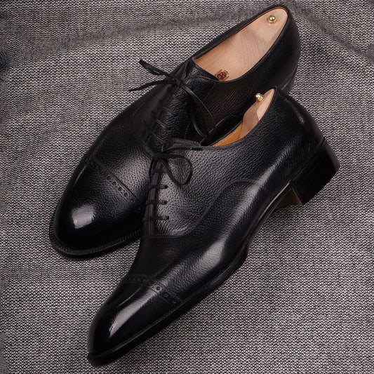Classic pure black men's formal oxford shoes