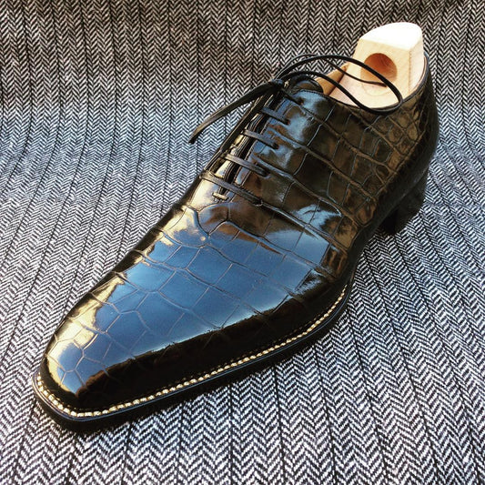 Pure black classic dress men's oxford shoes