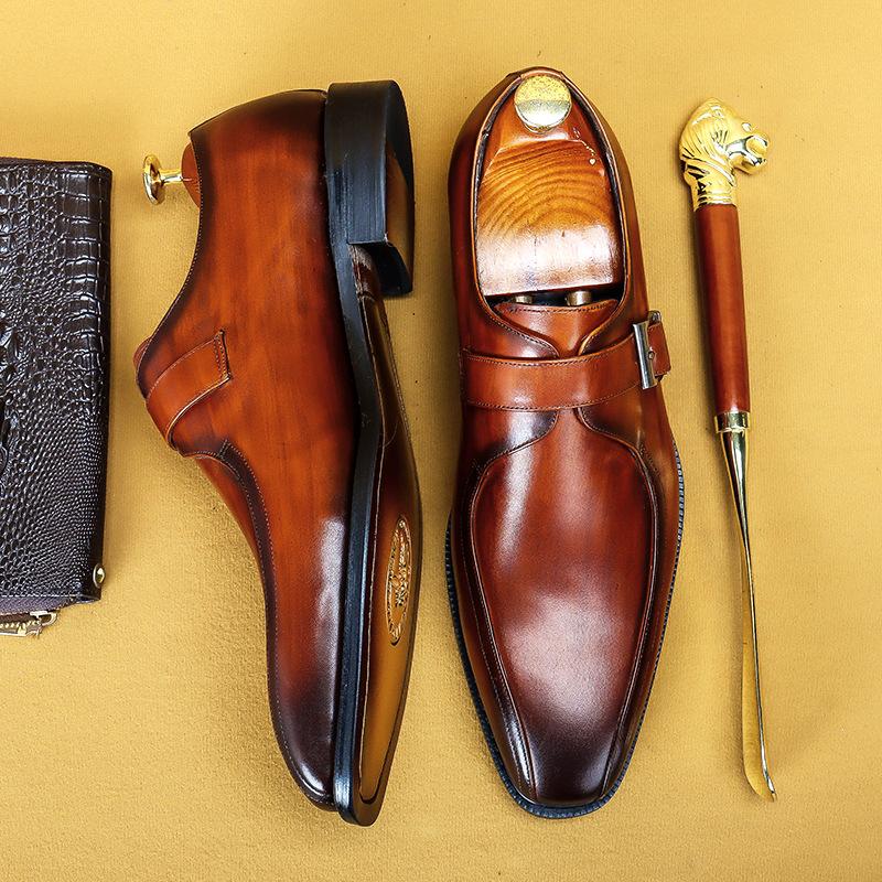Genuine Leather Casual Pointed Toe Buckle Formak Shoes