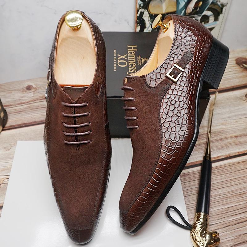 Luxury men's Oxford shoes with split toe black coffee dress men's dress shoes suede patchwork pattern leather shoes for men