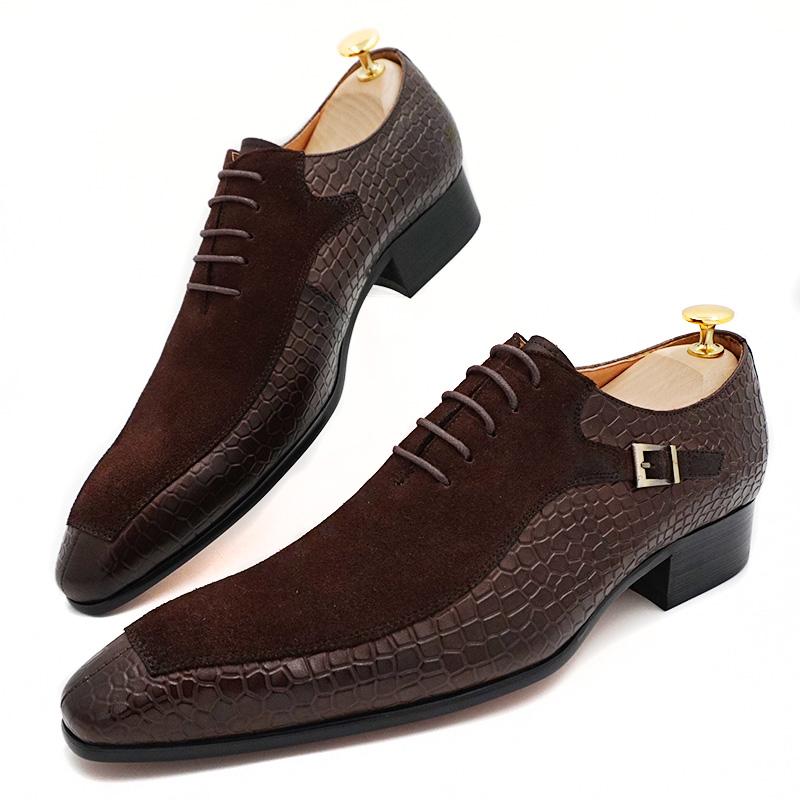Luxury men's Oxford shoes with split toe black coffee dress men's dress shoes suede patchwork pattern leather shoes for men