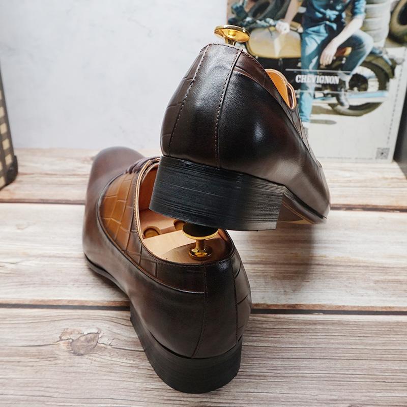 Luxury man Oxford Genuine Leather Men Dress Shoes Black Brown Lace Up Pointed Toe Crocodile Prints Wedding Office Formal Shoes