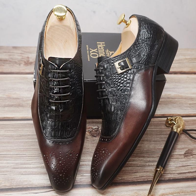 2021 new men's oxford shoes with pointed toe brown black classic men's formal shoes pattern leather formal men's shoes
